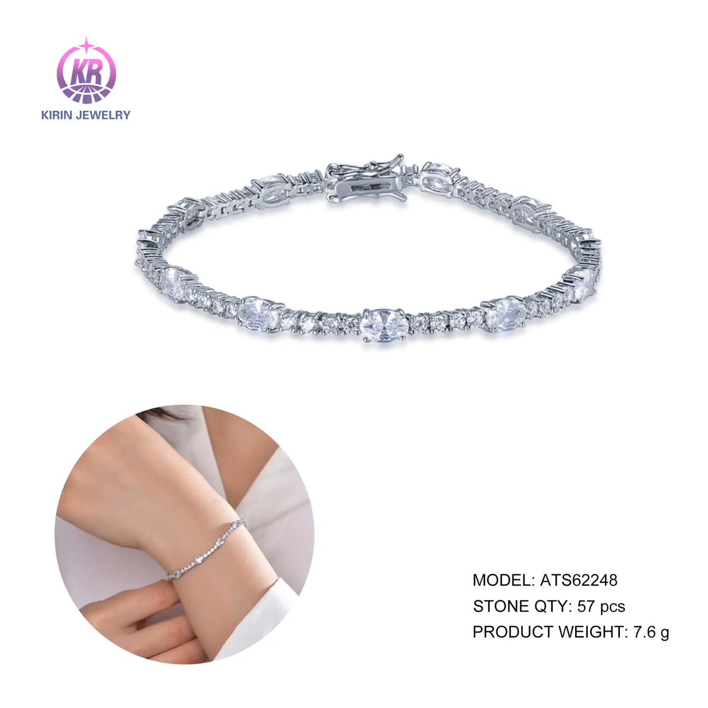 Custom Silver CZ Round & Oval Cut Simulated Diamond Tennis Style Bracelet for Women