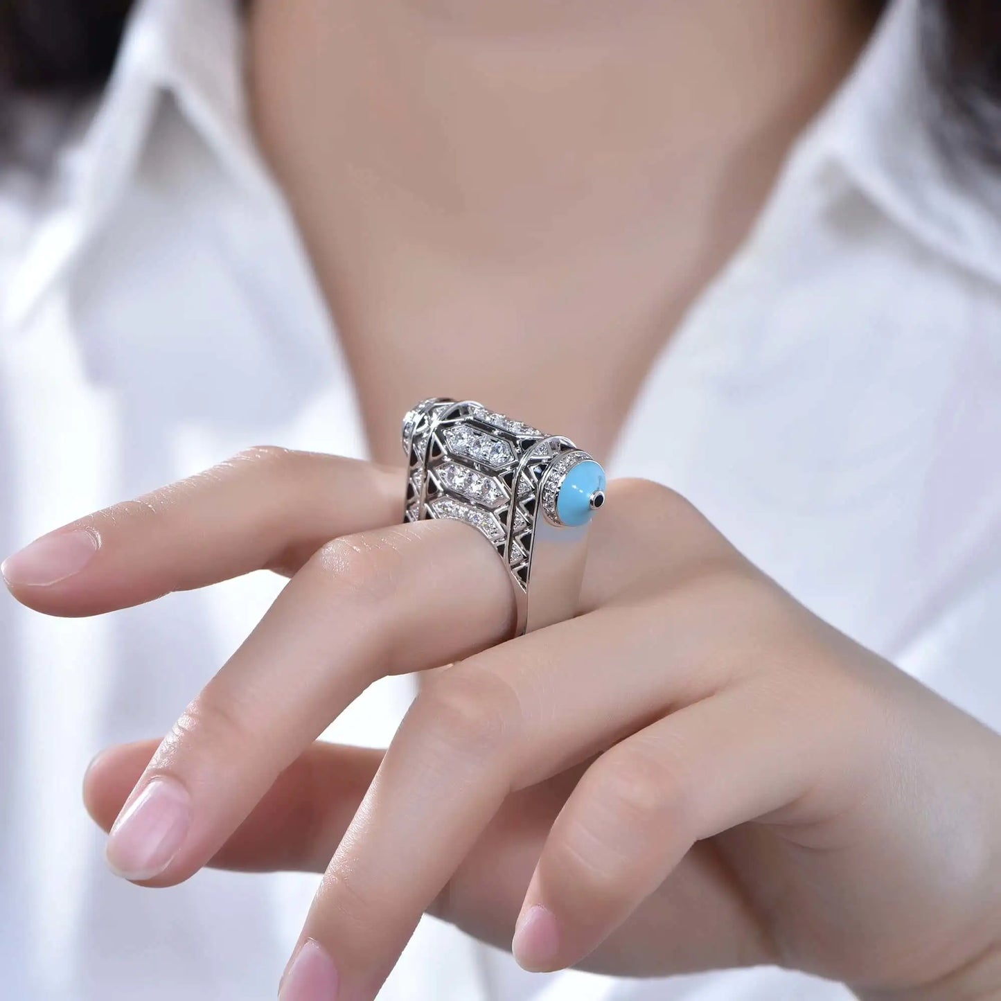 Custom Silver Dubai Accessories Statement Retro Silver Rings for Women