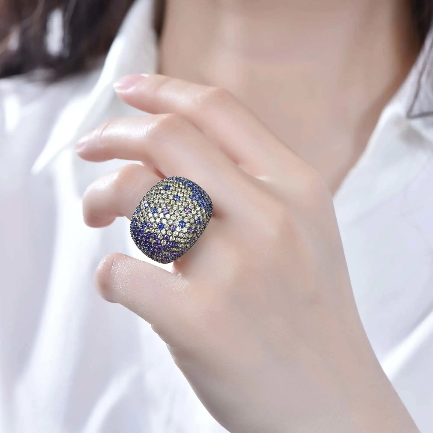 Custom Silver Engagement Diamond Dome Ring for Women