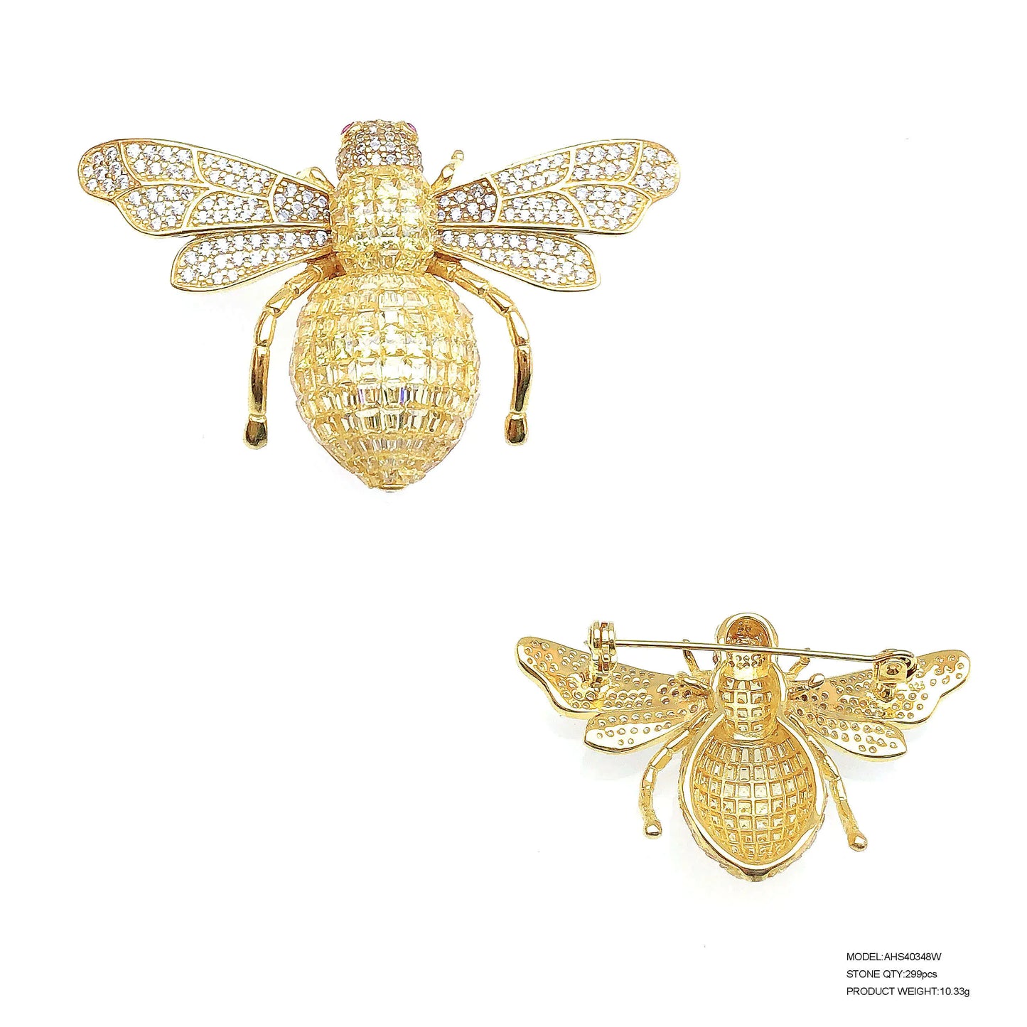 Custom Silver Gold Plated CZ & Corundum & Spinel Gold Vintage Insect Brooches