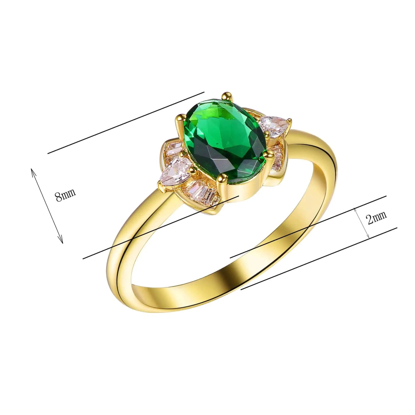 Custom Silver Gold Plated CZ Oval Emerald Engagement Ring