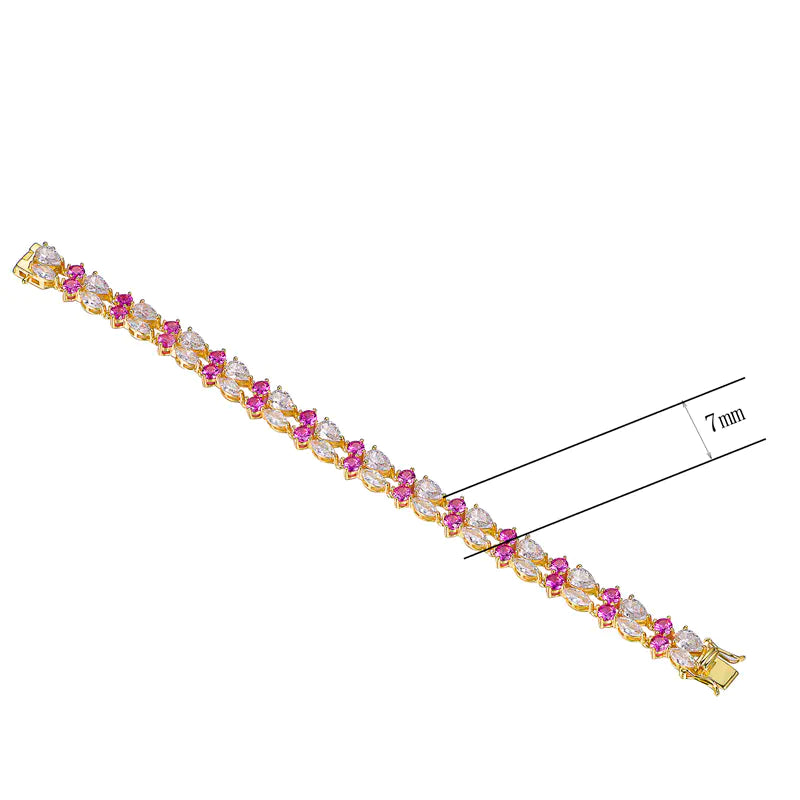 Custom Silver Gold Plated Created Diamond and Ruby Tennis Bracelet