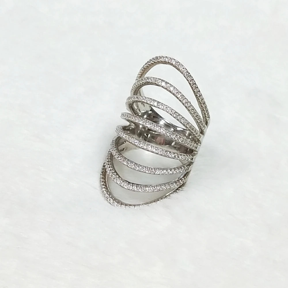 Custom Silver Iced Out Diamond Statement Band Multi Layer Ring