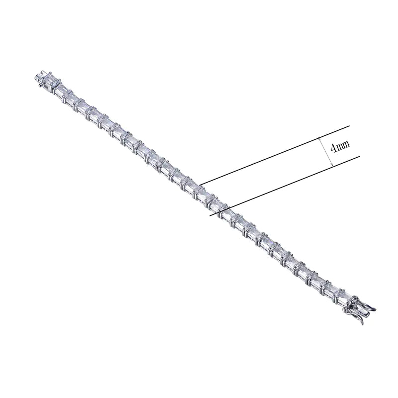 Custom Silver Lab Created Diamond Rectangle Tennis Bracelet