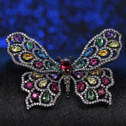 Custom Silver Multi Colored Gemstone Vintage Butterfly Brooch