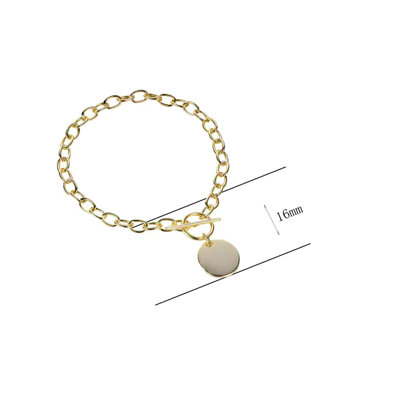 Custom Silver Paperclip Chain Circle Tag Personalized Charm Bracelets