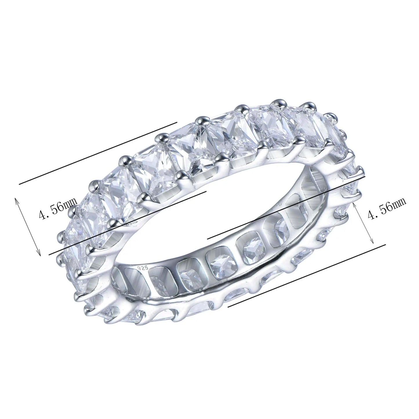Custom Silver Rectangle Cut Lab Created Diamond Full Eternity Ring
