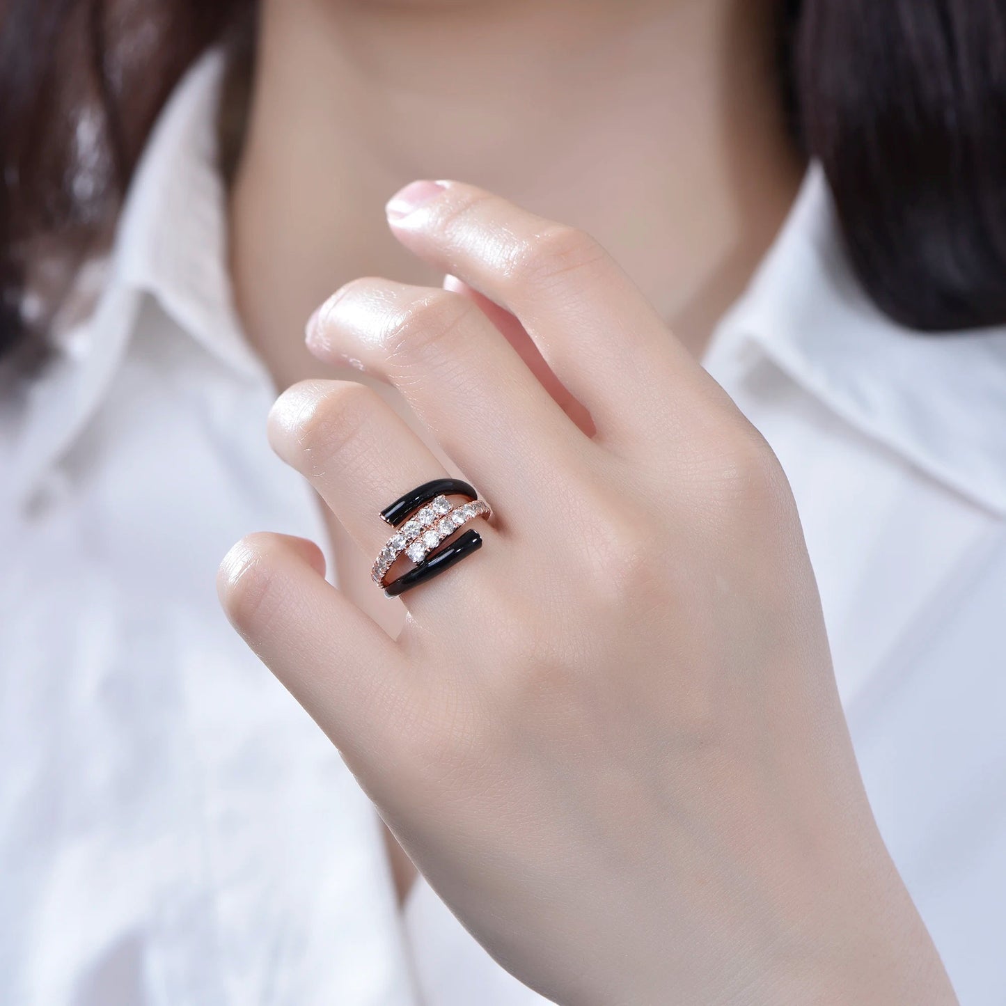 Custom Silver Statement Engagement Double Crossover Ring for Women