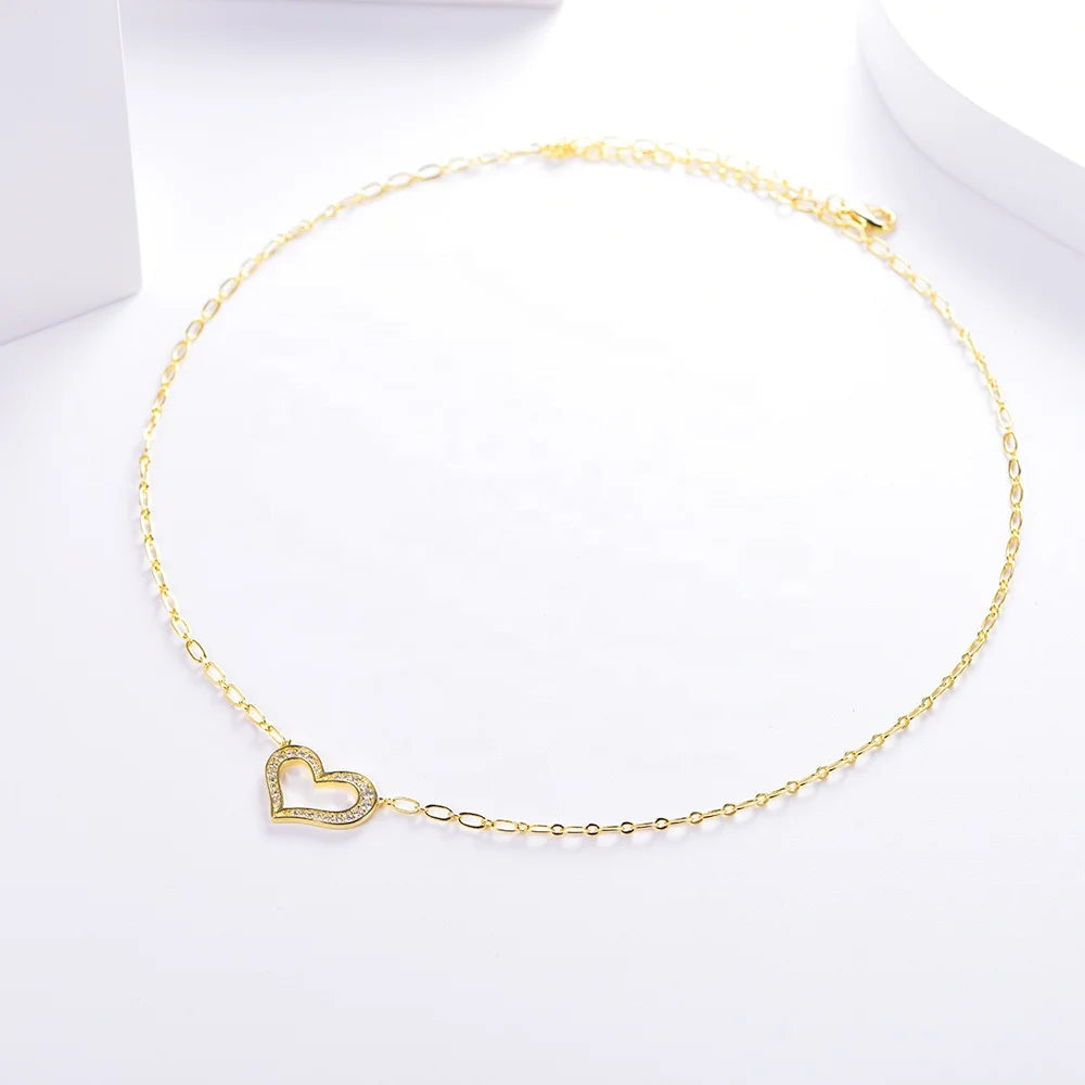 Engagement Gift Jewelry 925 Sterling Silver CZ Diamond Heart Pendant Necklace solid gold heart pendant Kirin Jewelry