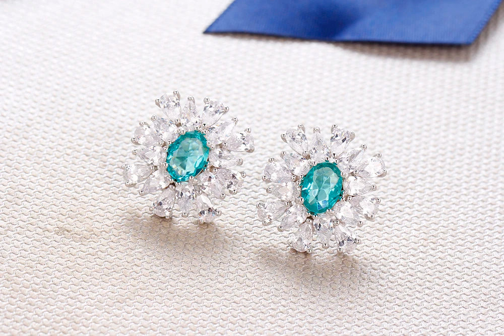Fashion Sapphire blue flower silver 925 wholesale fashion jewelry fancy stud earrings Kirin Jewelry