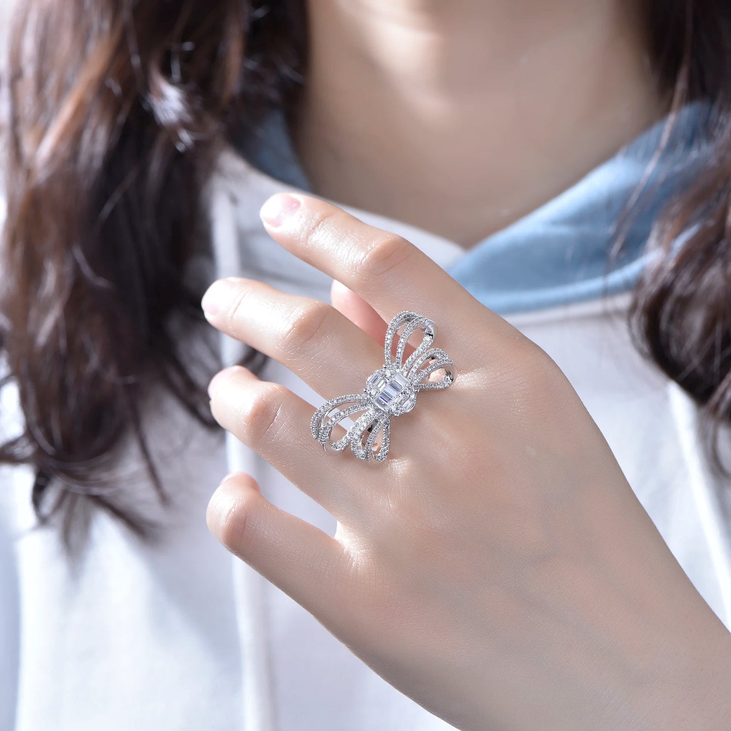 Lab Square Diamond Bow Shape Ring for Women