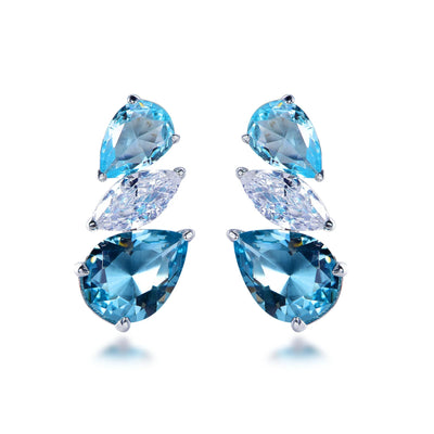 Pear Aquamarine Marquise Tassel Earrings AAA Zircon Earrings 925 Sterling Silver Dangle Earrings for Women Kirin Jewelry