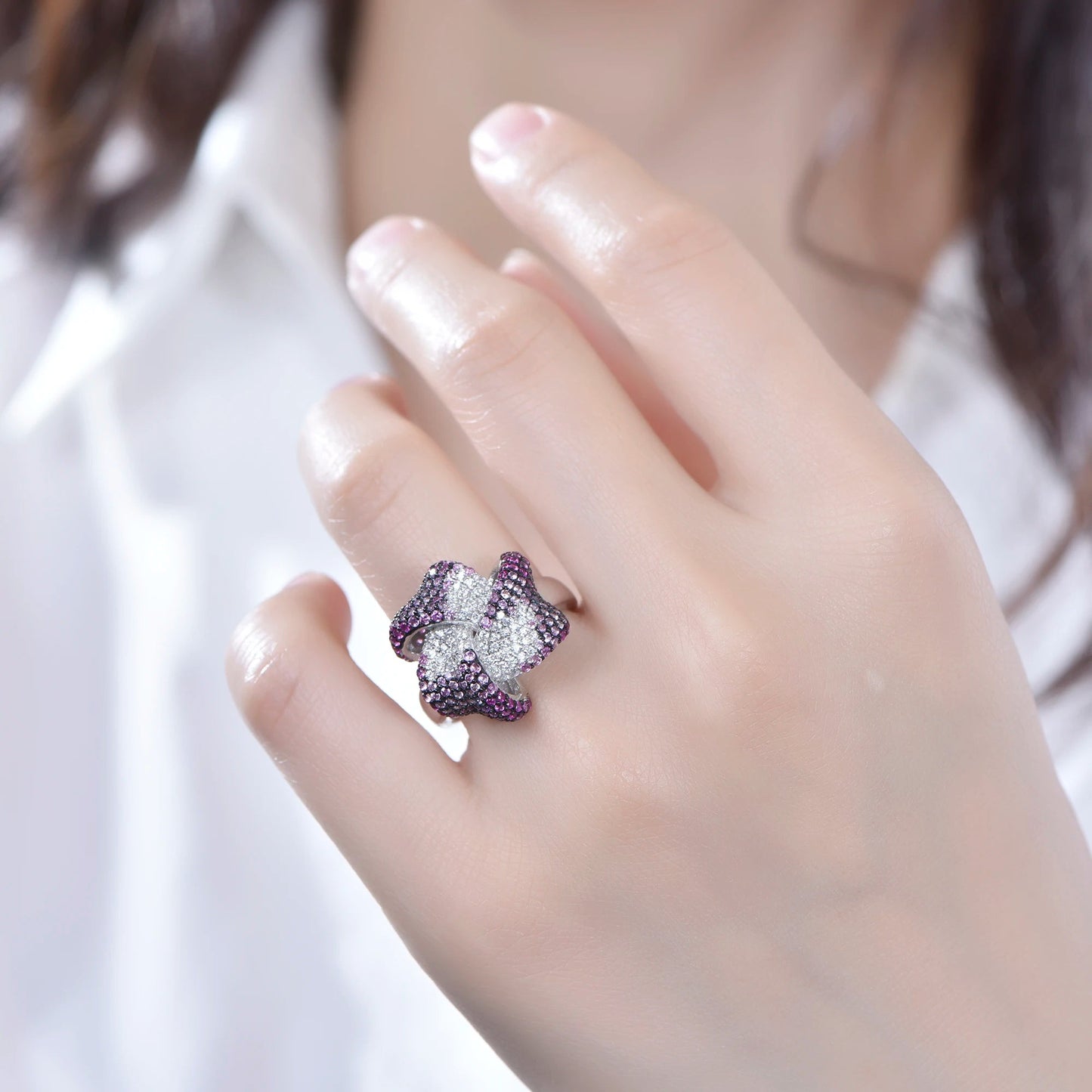 Simulated Ruby Statement Large Flower Engagement Ring for Women