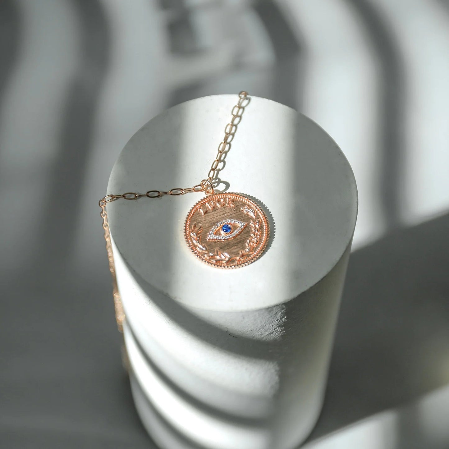 Sterling Silver Italian Solid Figaro Link-Chain Necklace Deep Sapphire Eye Necklace Evil Eye Necklace Kirin Jewelry