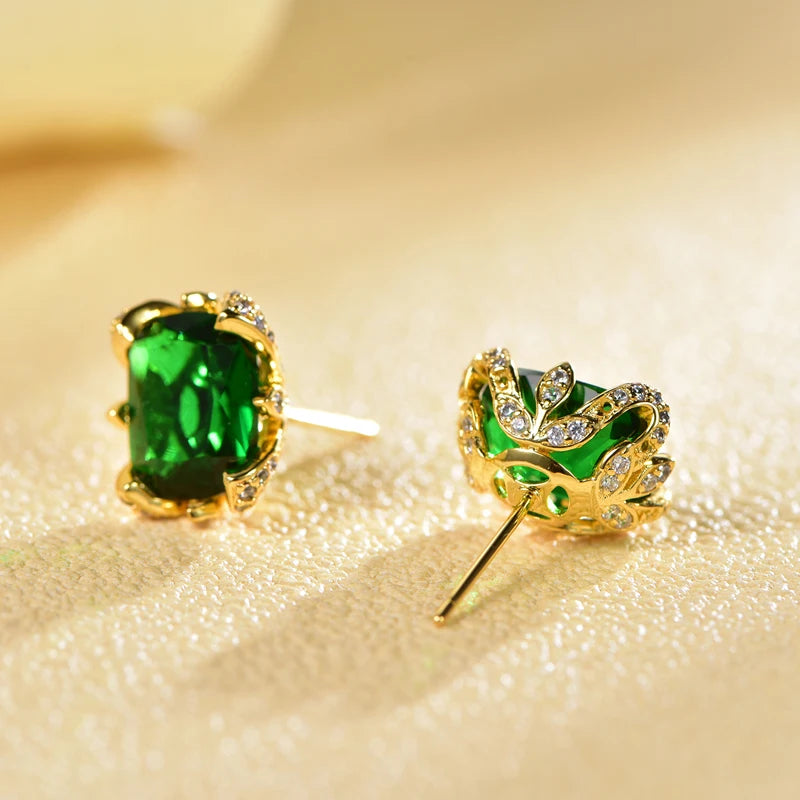 Vintage Emerald Gold Plated Earrings Classic Style Custom Cubic Zirconia Jewelry Kirin Jewelry