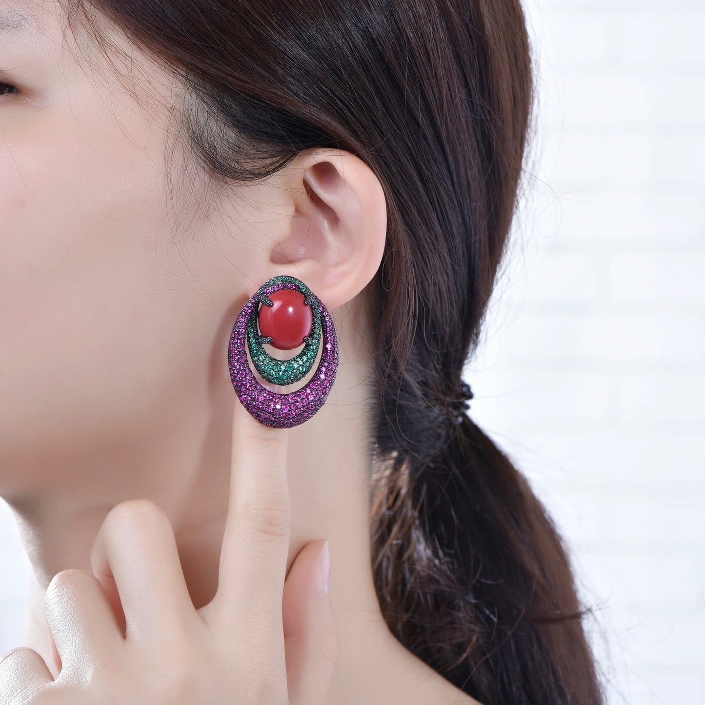 Vintage Style Fashion Earrings Cubic Zirconia Color Diamond Oval High Quality EarringsJewelry Western Earrings Kirin Jewelry