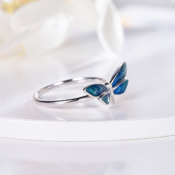 Wholesale 18K Gold Insect Finger Blue Dragonfly Jewelry Ring