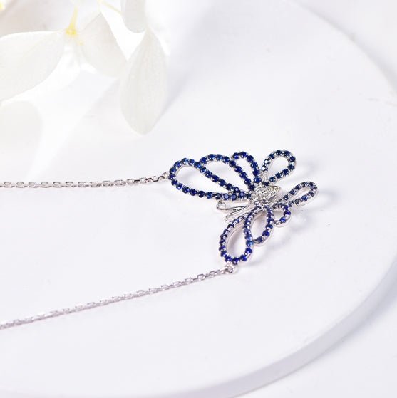 Wholesale 18K Gold Lab Created Diamond Sapphire Butterfly Necklace