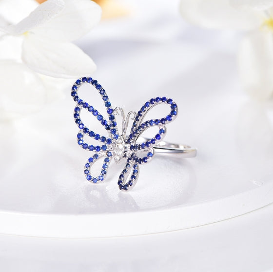 Wholesale 18K Gold Lab Created Diamond Sapphire Butterfly Ring