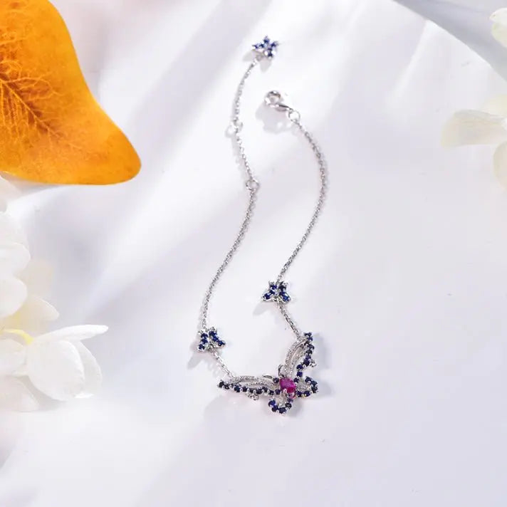 Wholesale 18K Gold Lab Created Ruby & Sapphire Vintage Butterfly Bracelet
