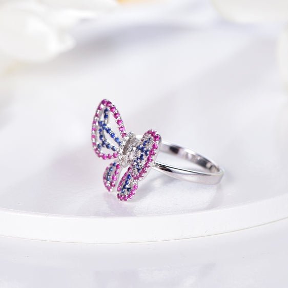 Wholesale 18K Gold Lab Created Ruby & Sapphire Vintage Butterfly Ring