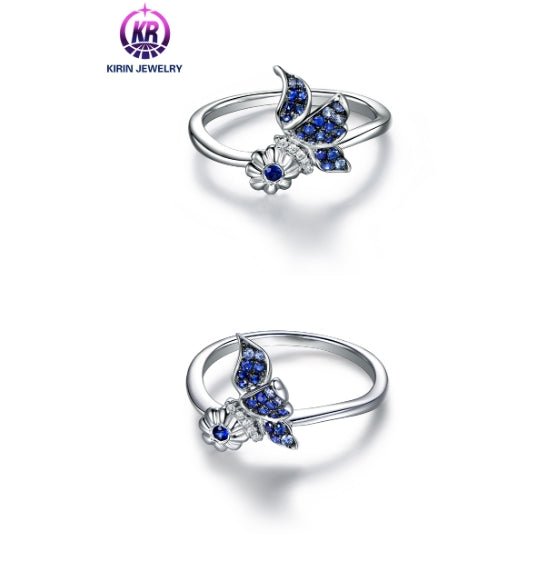 Wholesale 18K Gold Lab Created Sapphire Butterfly and Flower Ring