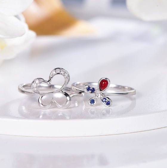 Wholesale 18K Gold Lab Created Sapphire & Ruby Dainty Butterfly Ring