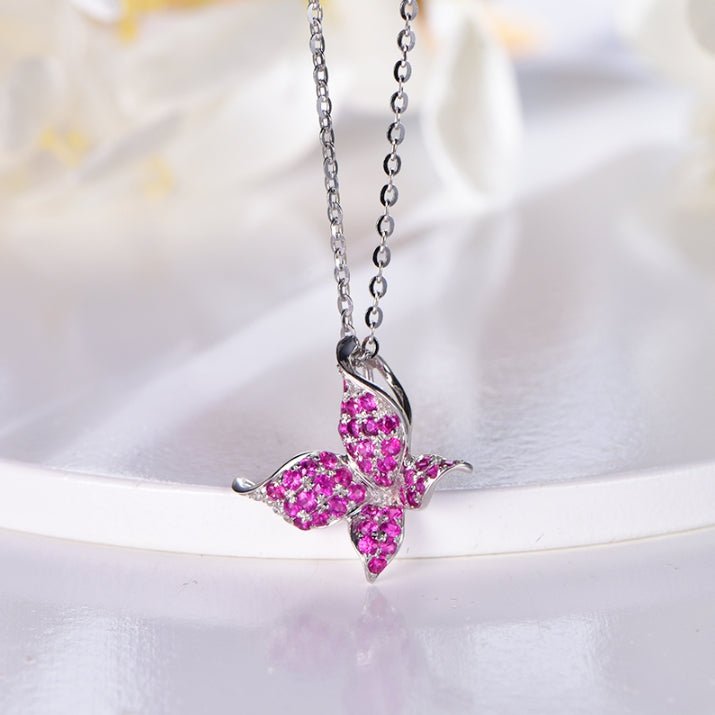 Wholesale 18K Gold Simulated Ruby Butterfly Dainty Necklace