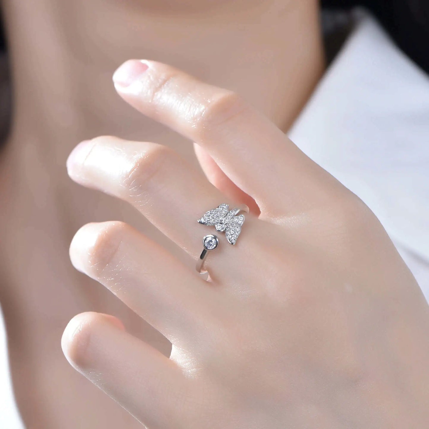 Wholesale 925 Silver Adjustable Open Stackable Butterfly Engagement Ring for Women