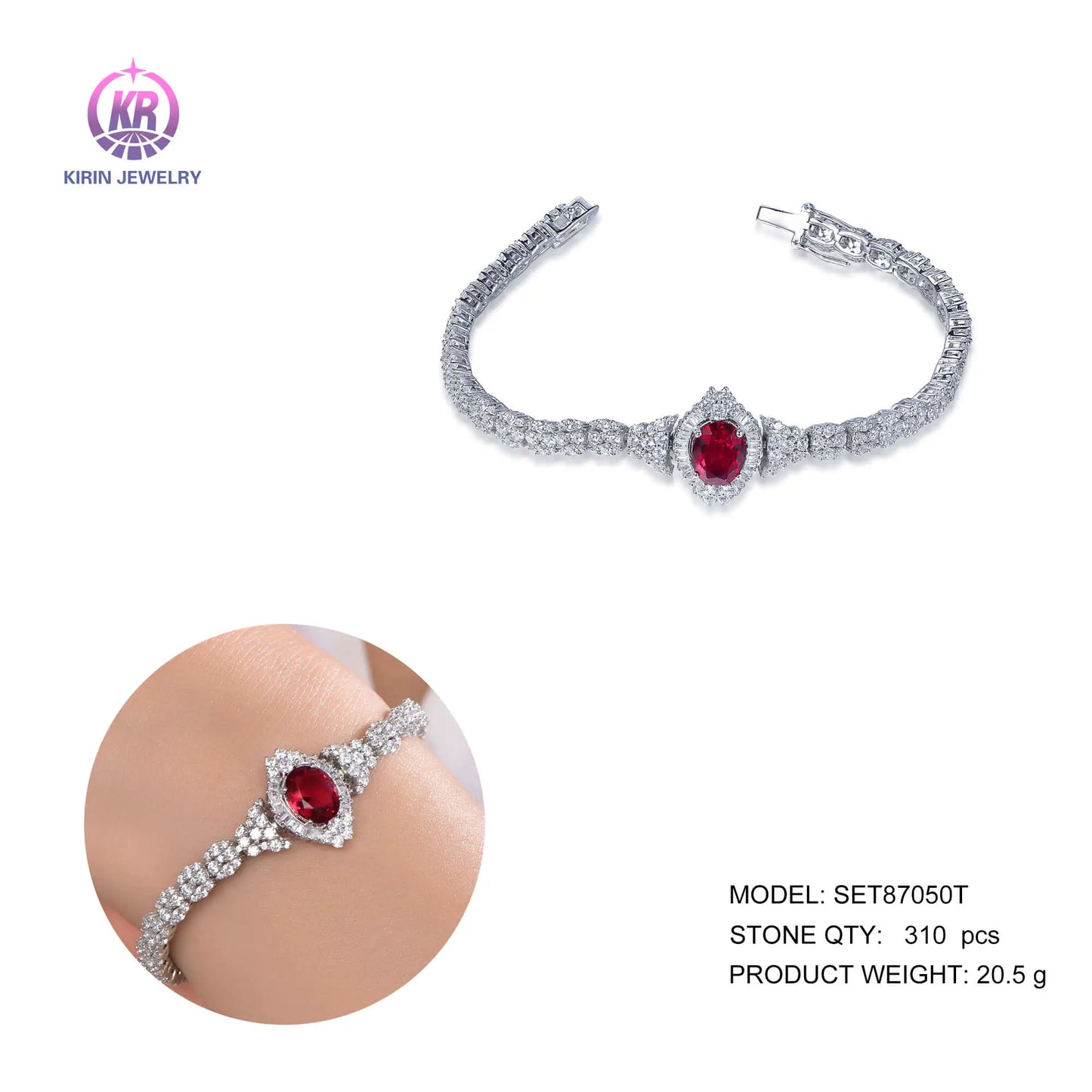 Wholesale 925 Silver CZ & Corundum Lab Created Ruby Tennis Bracelets for Women