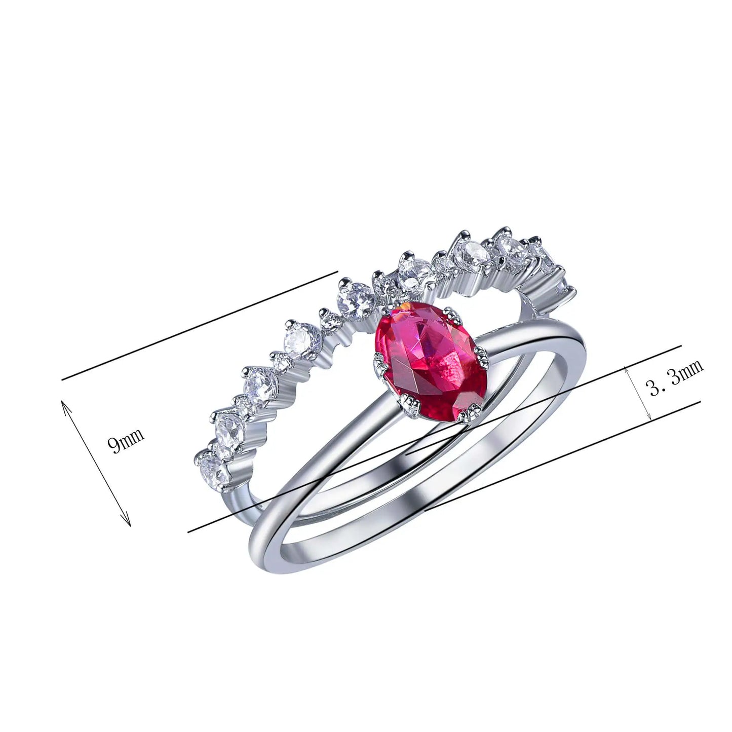 Wholesale 925 Silver CZ & Corundum Stacking Two Piece Ring Set