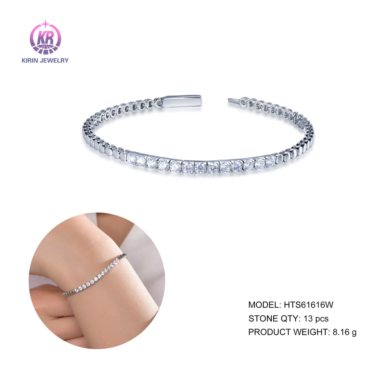 Wholesale 925 Silver CZ Round Lab Created Diamond Bezel Tennis Bracelet for Women