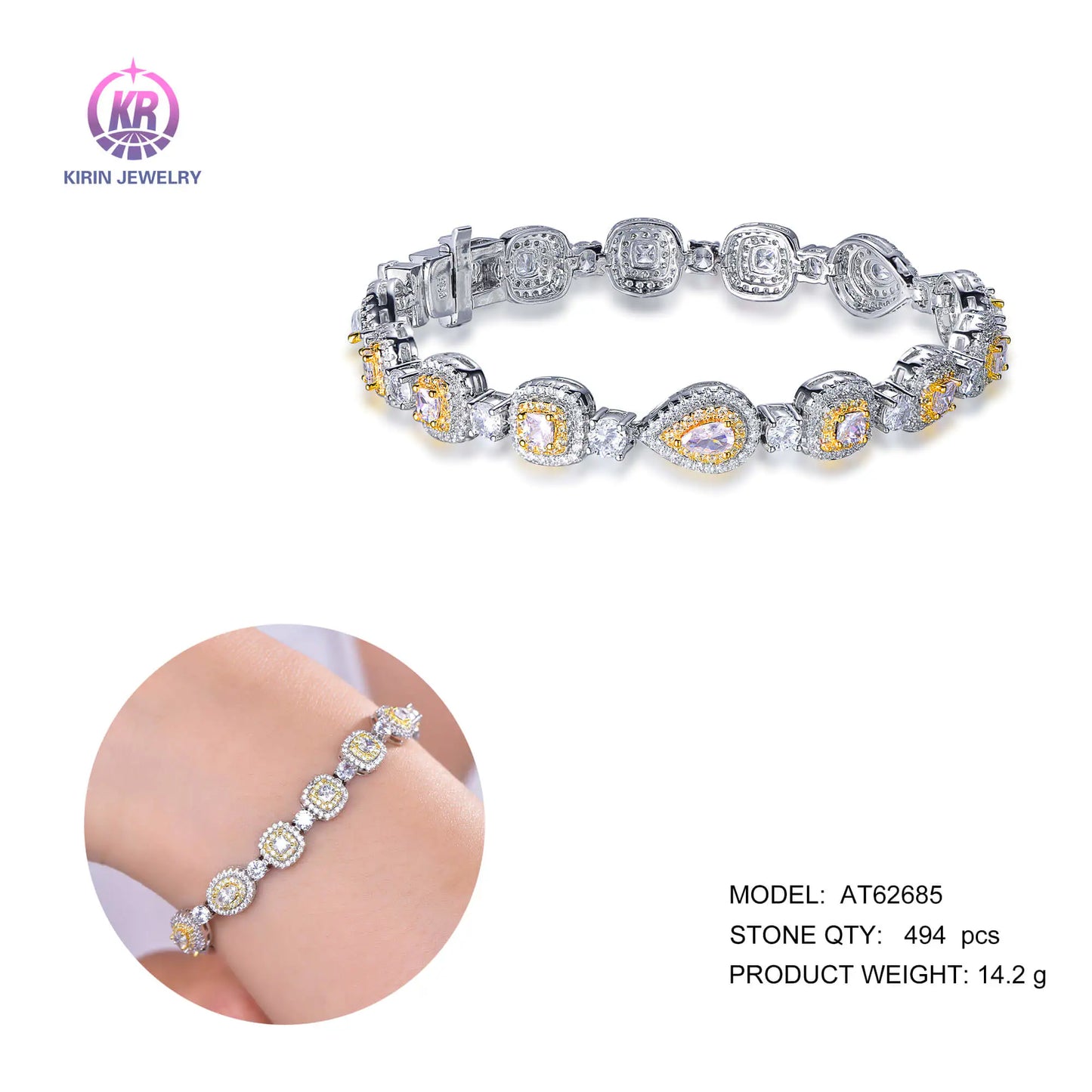 Wholesale 925 Silver Cubic Zircon Geometric Unique Tennis Bracelets for Women