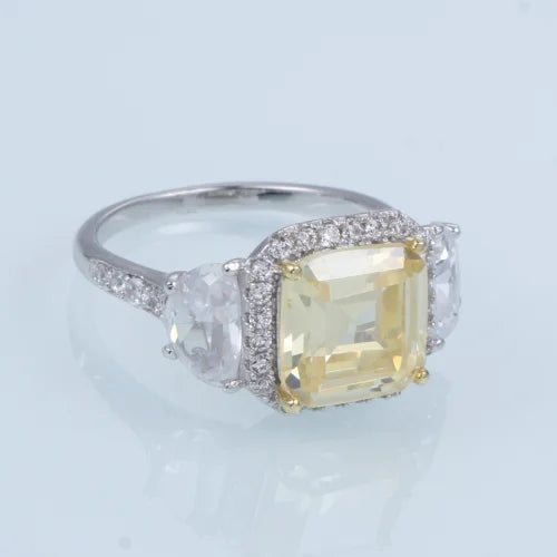 Wholesale 925 Silver Yellow Stone Square Cut Three-Stone Ring