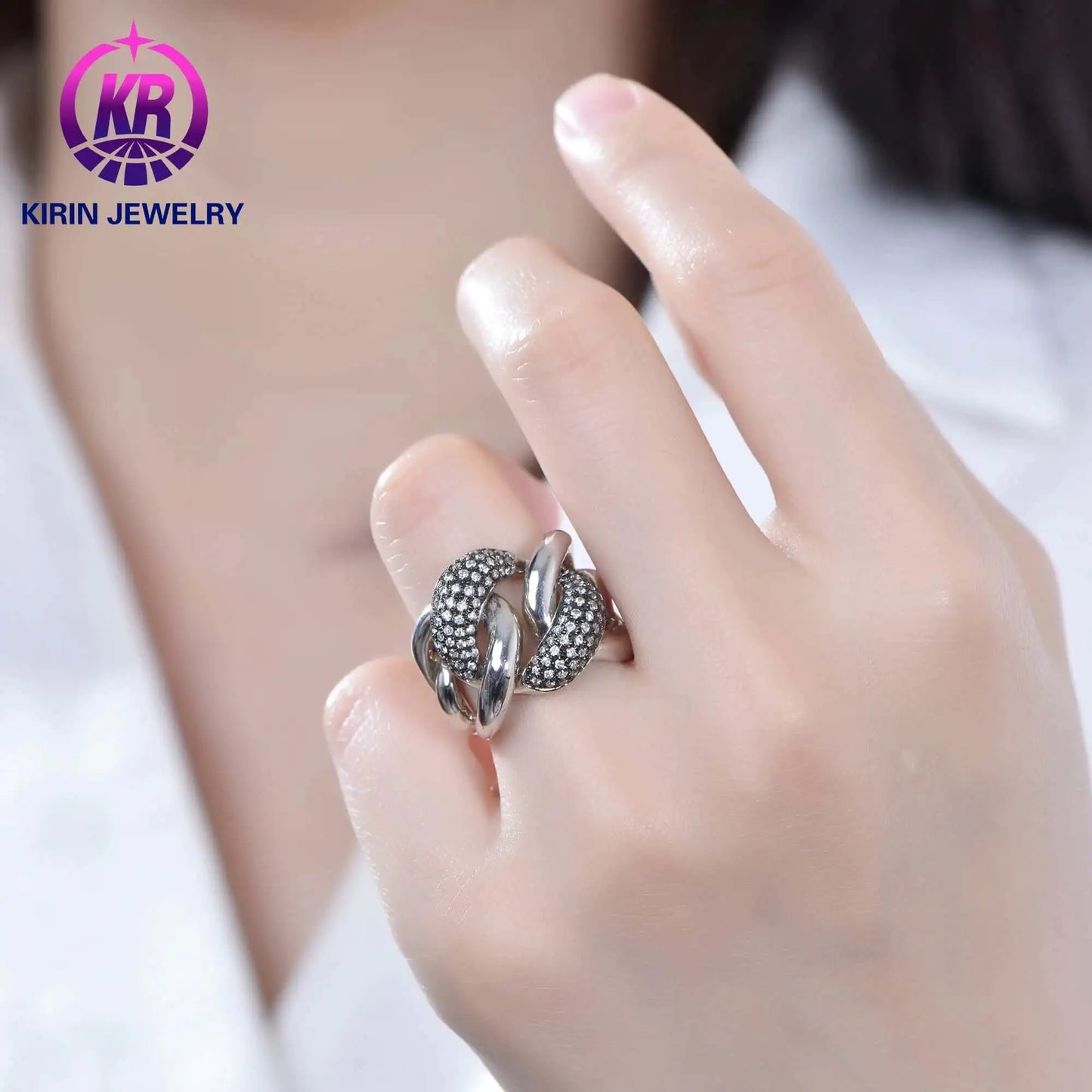 Wholesale Chunky Statement Engagement Double Color Chain Link Ring for Women
