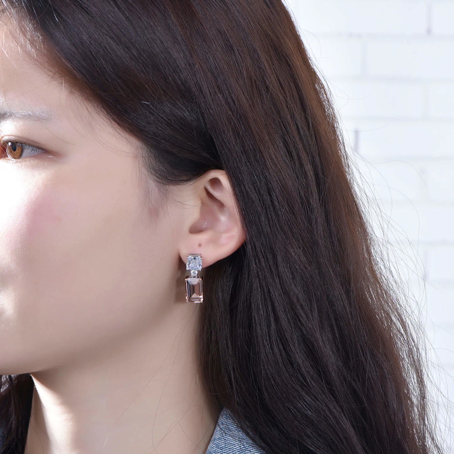 Wholesale Emerald-Cut Crystal Stud Dangling Earrings for Women