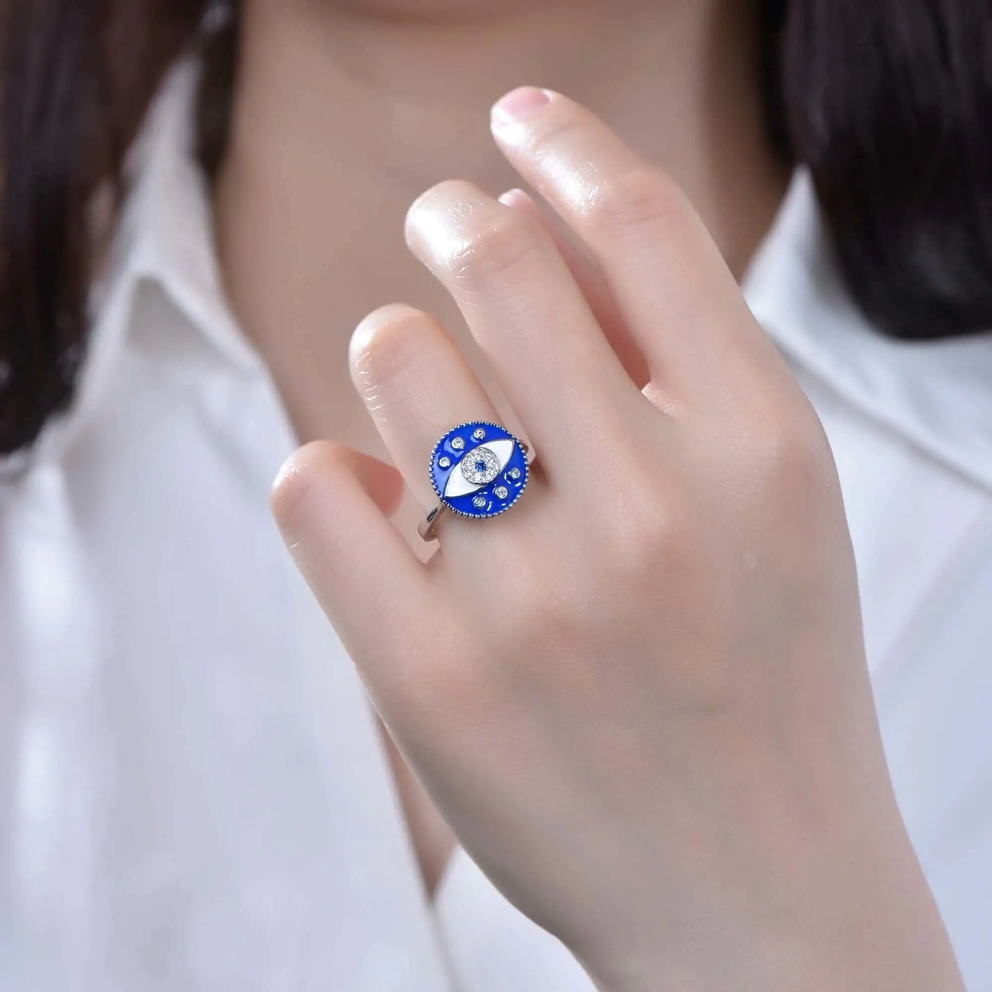 Wholesale Engagement Created Sapphire Round Blue Evil Eye Ring for Women