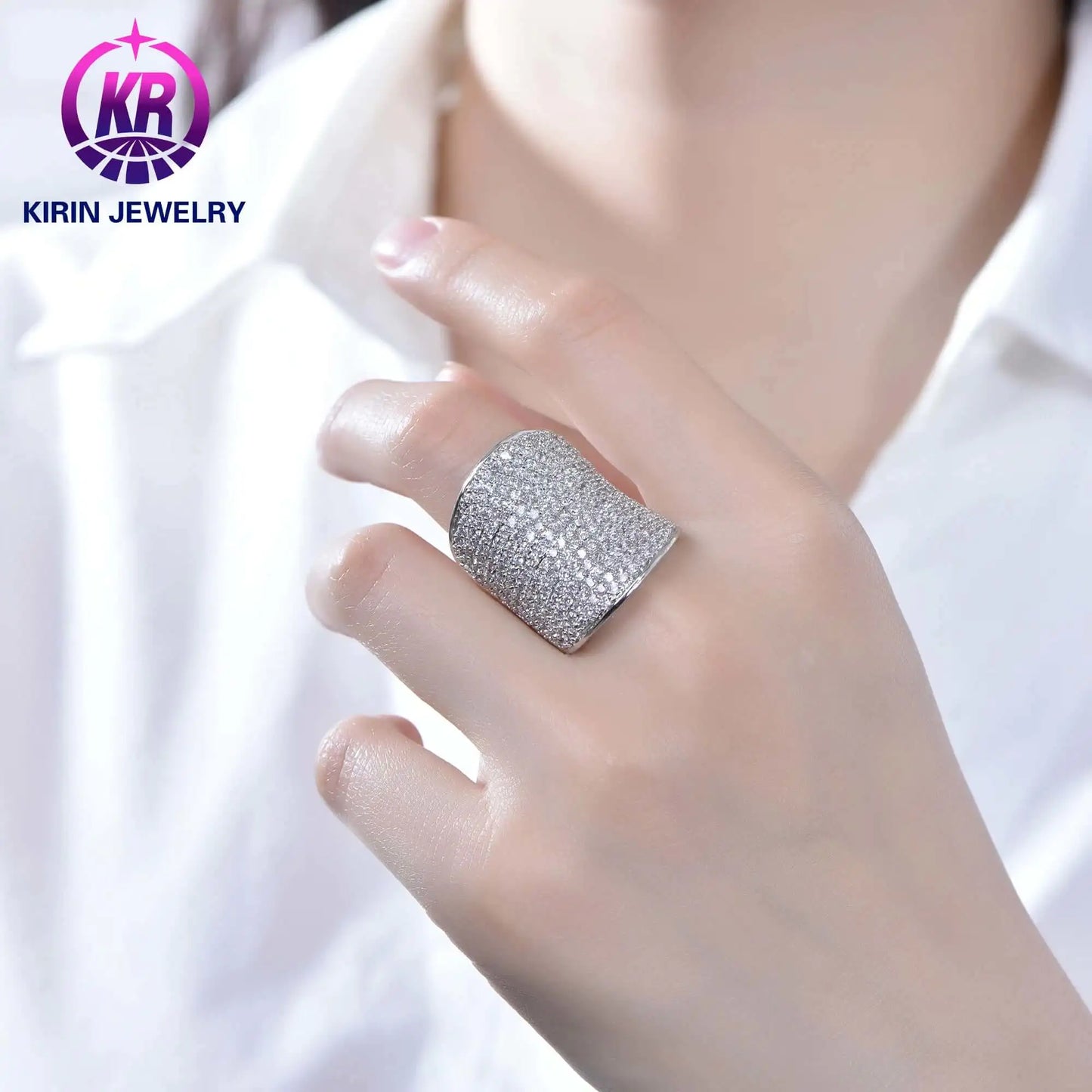 Wholesale Filled Eternity Style Statement Wide Band Engagement Ring for Women