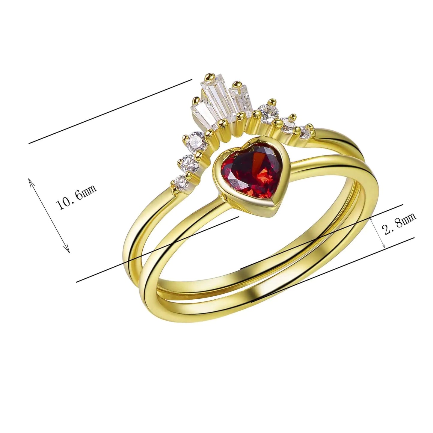 Wholesale Gold Plated 2 in 1 Crown Created Ruby Heart Engagement Rings