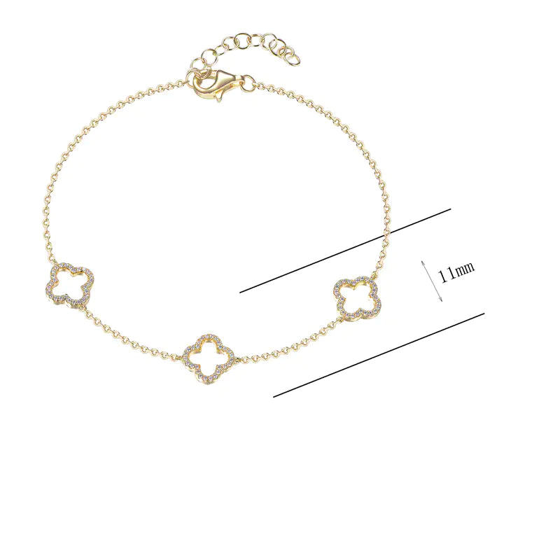 Wholesale Gold Plated CZ Adjustable Hollow Four Leaf Bracelet