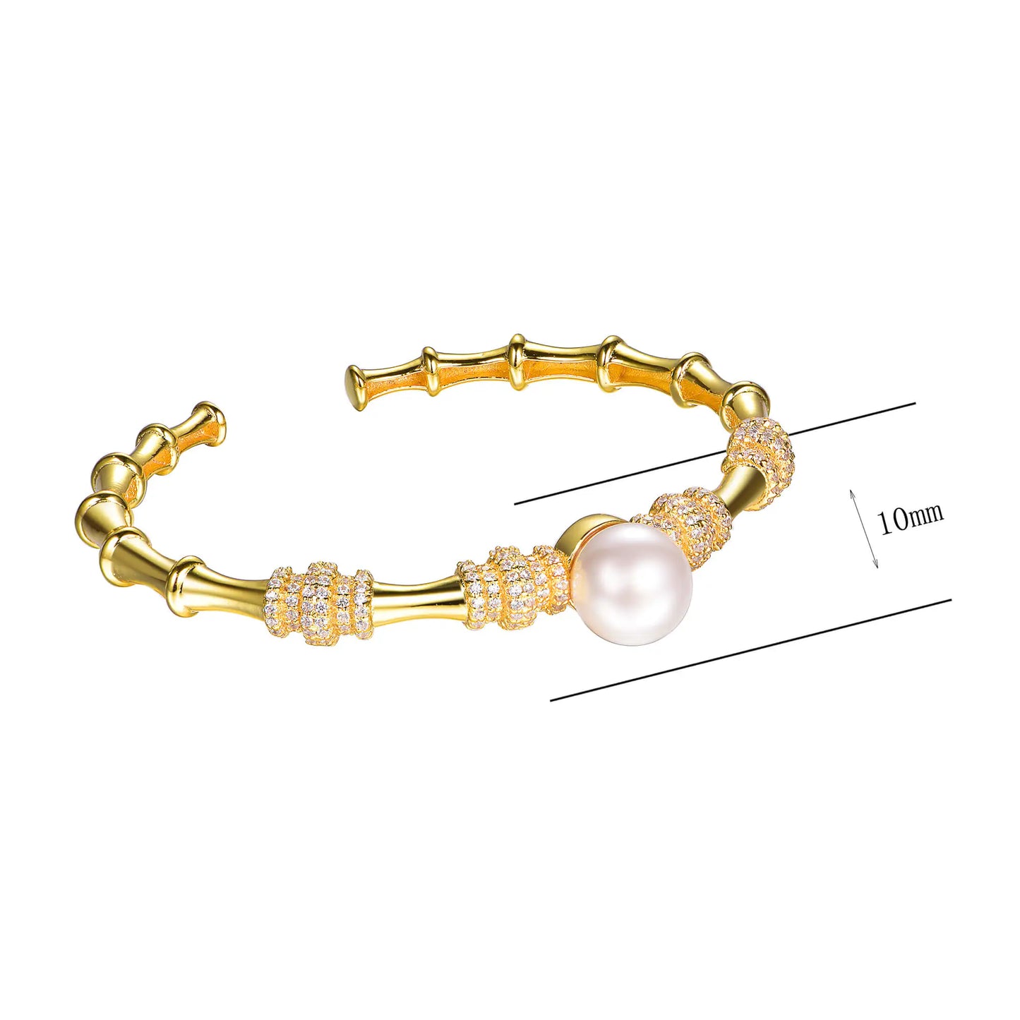 Wholesale Gold Plated CZ Bamboo Pearl Cuff Bangle