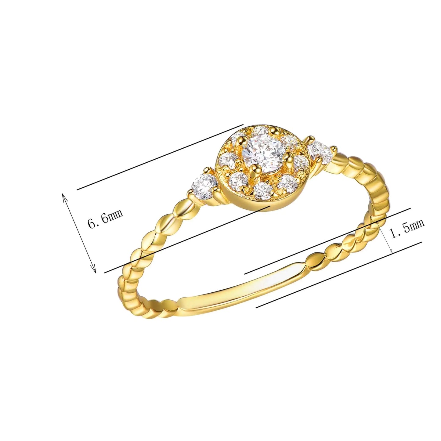 Wholesale Gold Plated CZ Rope Textured Shank 3 Stone Halo Engagement Ring