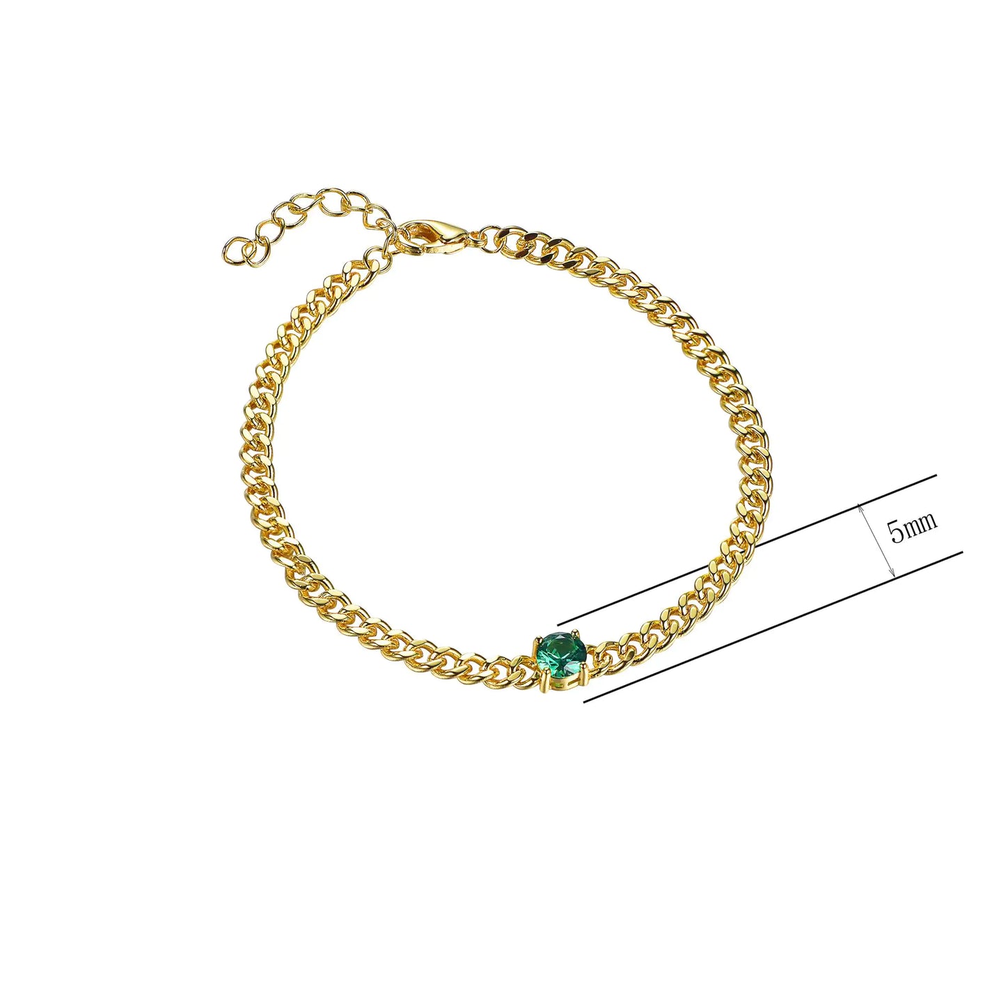 Wholesale Gold Plated Curb Link Chain Lab Emerald Bracelet
