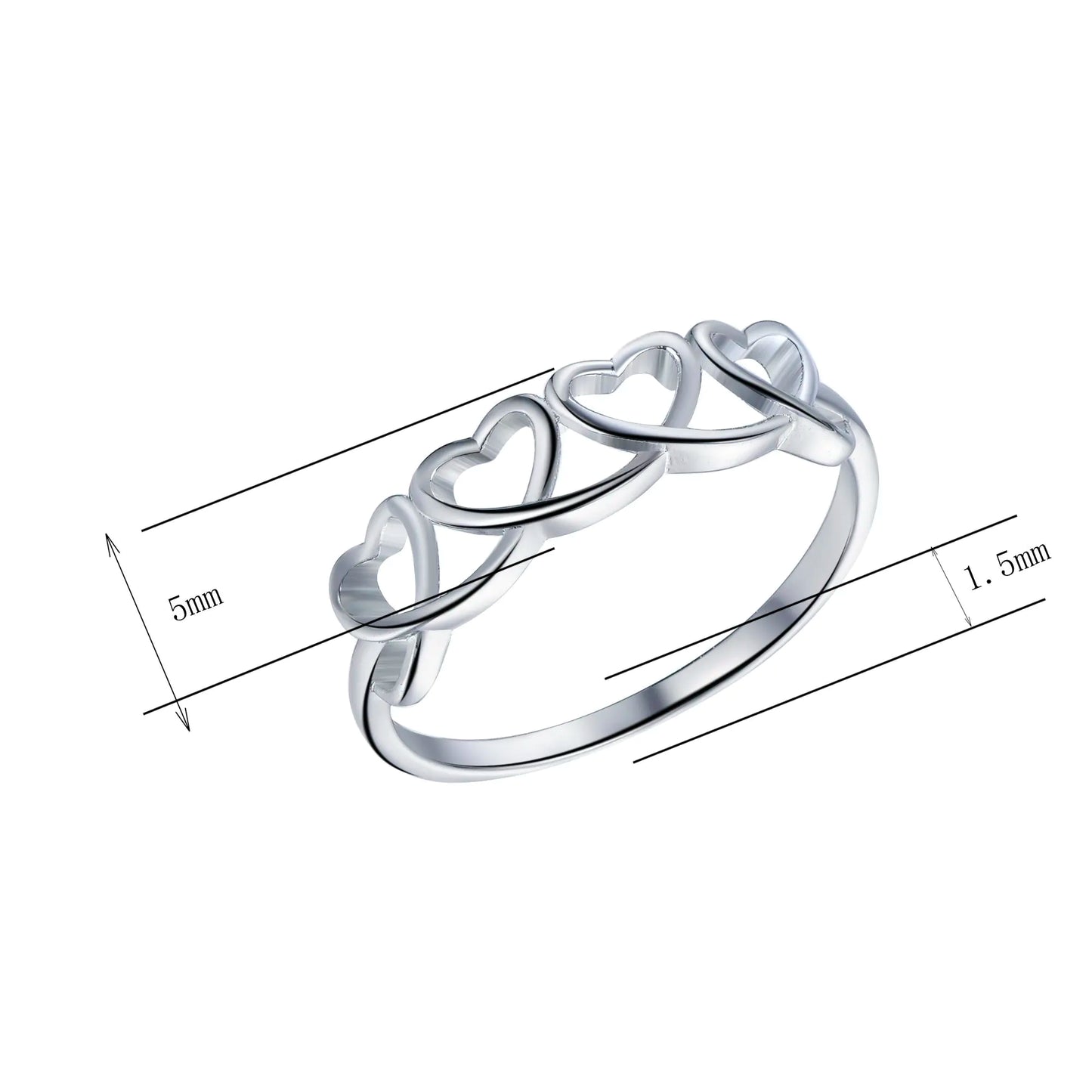 Wholesale Hearts Linear Band Simple Personalized Four Hearts Ring