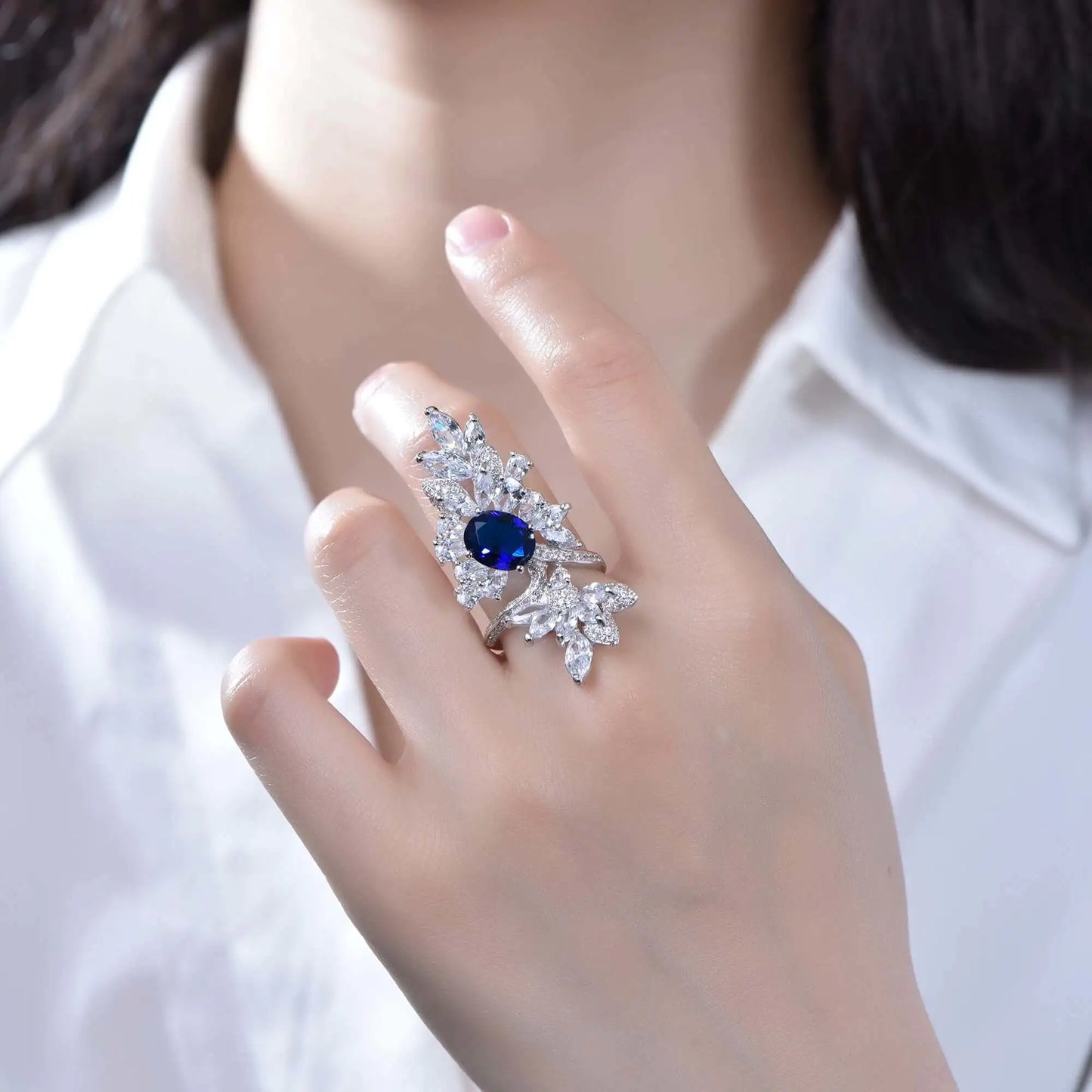 Wholesale Lab Created Sapphire Climber Wrap Finger Leaf Engagement Ring for Women