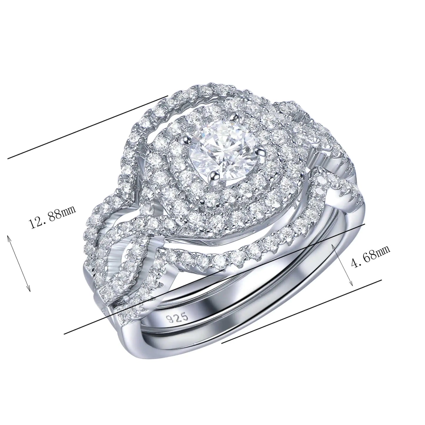 Wholesale Lab Grown Diamond Split Shank Double Halo Engagement Ring Set