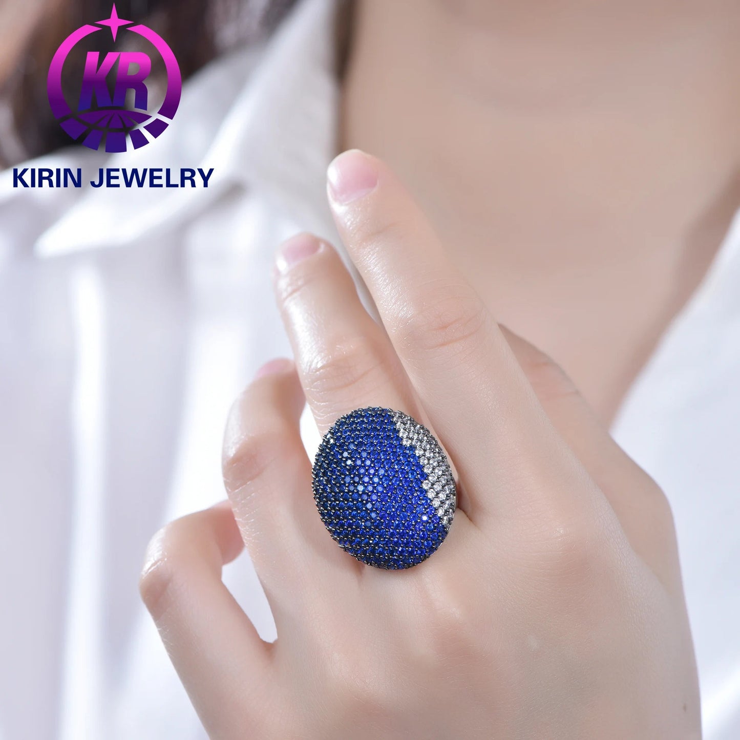 Wholesale Lab Sapphire Ball Shape Band Vintage Statement Rings for Women