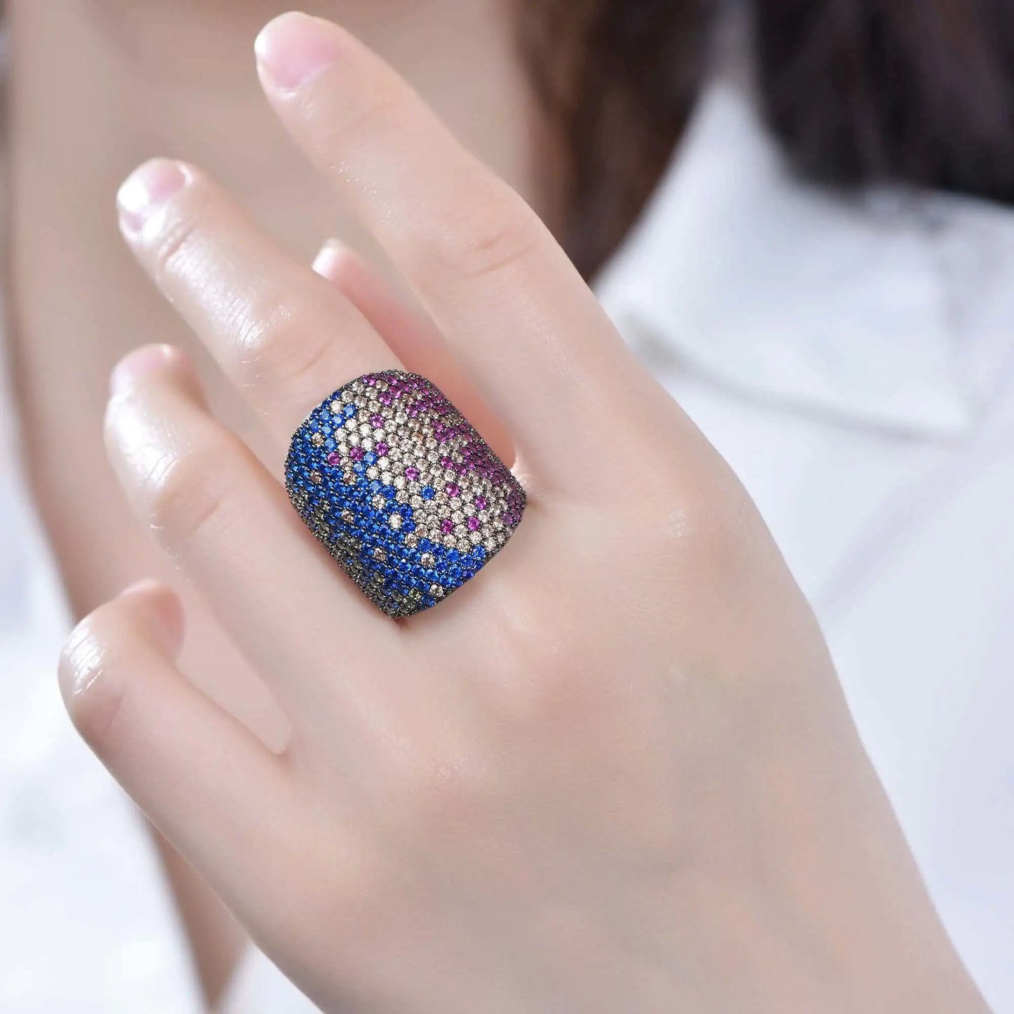 Wholesale Multicolour Stone Eternity Wide Engagement Rings for Women