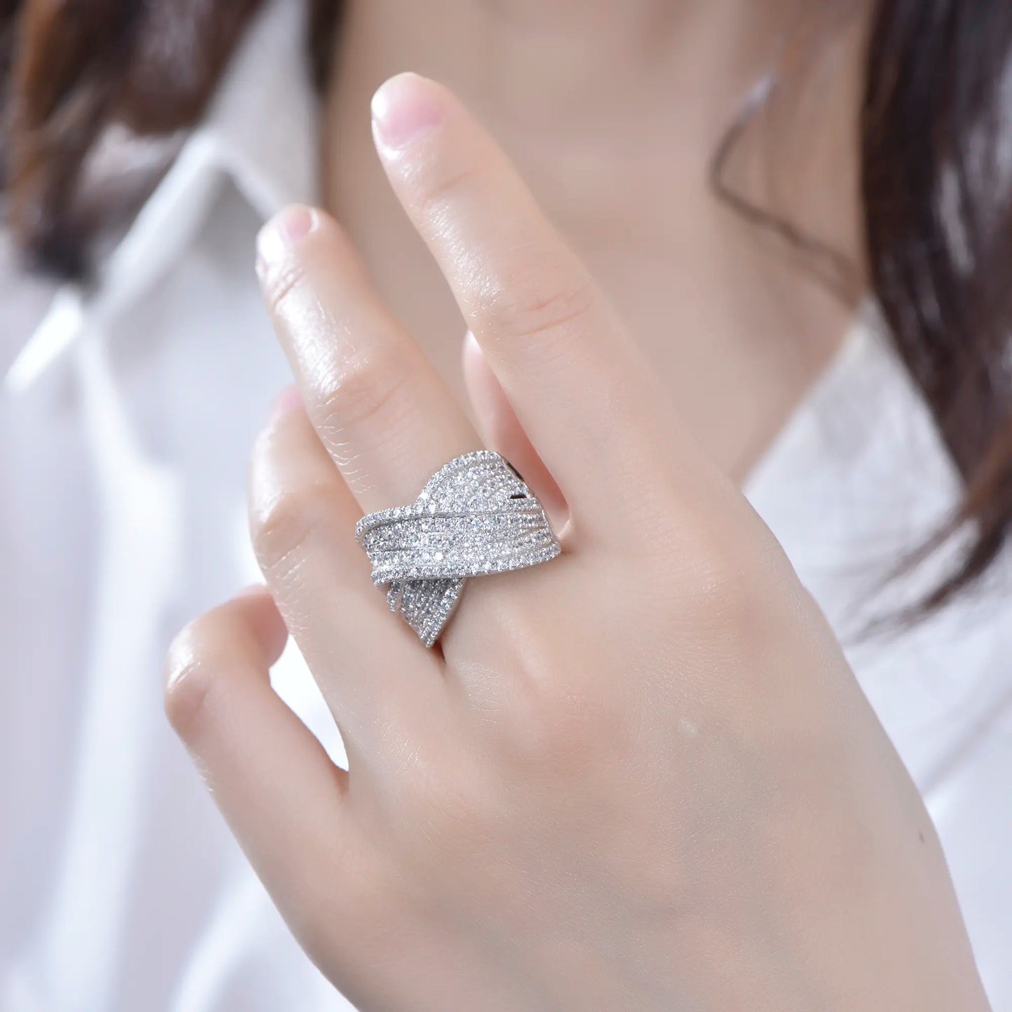 Wholesale Pave Set Diamond Engagement Criss Cross Ring for Women