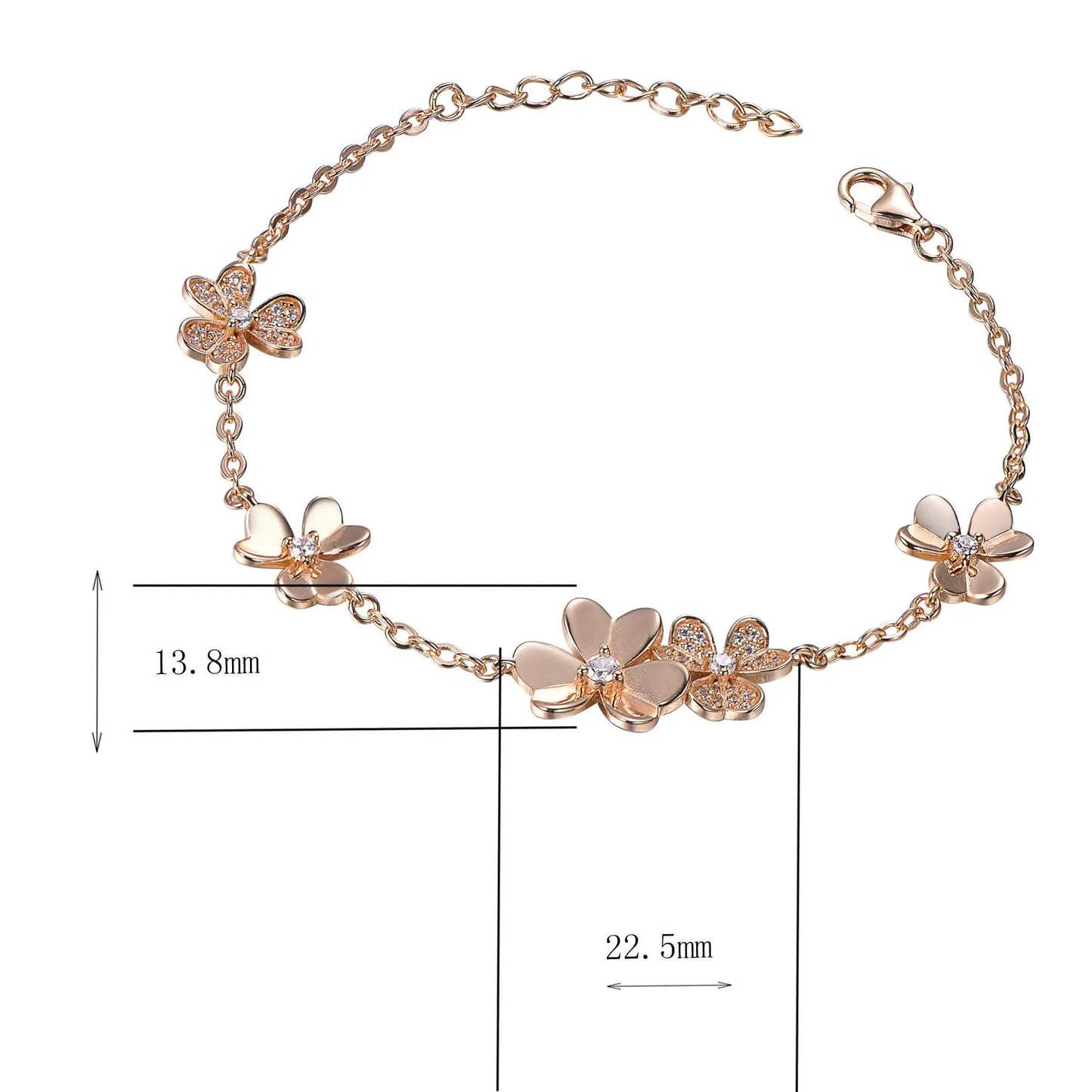 Wholesale Rose Gold Plated CZ Adjustable Flower Chain Bracelet